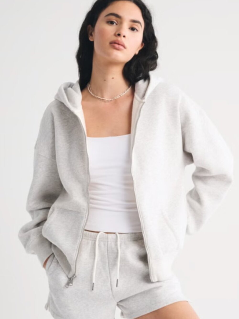 Abercrombie Light Gray Sunday Hooded Full-Zip Size Medium